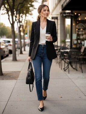 WHBM Editor Black Blazer Structured One-Button Size 0